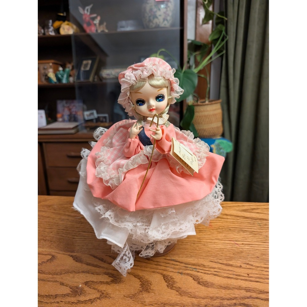 Vintage 1977 Bradley Little Bo Peep StoryBook World Big Eye Doll Pink Gingham
